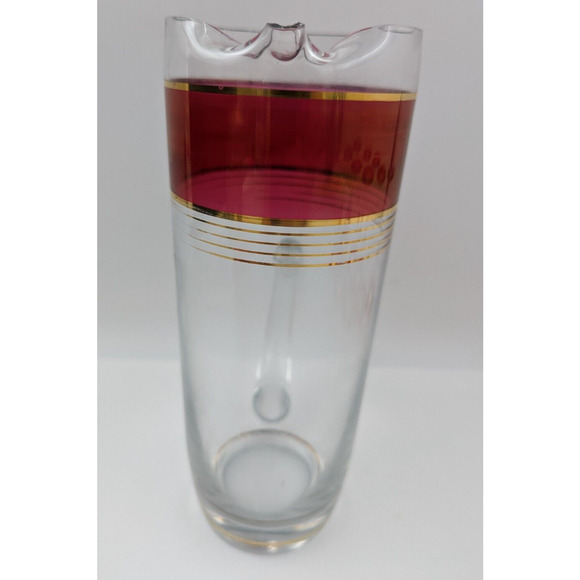West Virginia Glass Ruby Red Gold Martini Cocktail Pitcher and 8 Cordial Glasses - Picture 14 of 16
